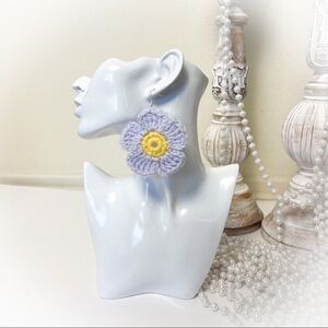 Handmade Boho Lilac Daisy Crochet Drop Earrings